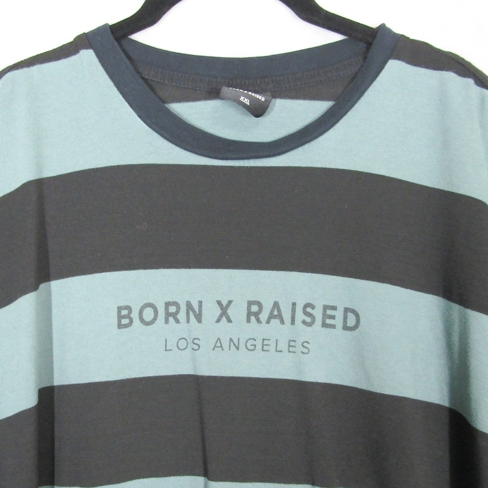 Born X Raised Los Angeles Striped T-Shirt Mens XXL Black Teal Short Sleeve Tee - Picture 3 of 8